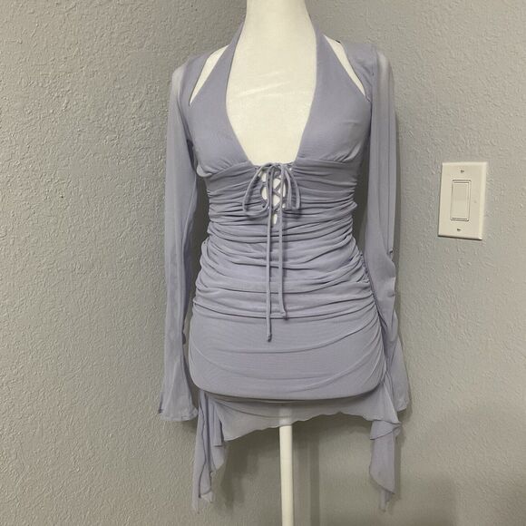 Oh Polly Dresses & Skirts - Y2K Style Whimsigoth Fairy Long Sleeve Ruched Mini Dress Purple Oh Polly Size 2